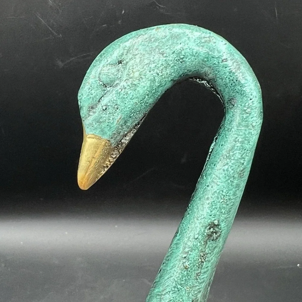 Vintage Verdigris Brass Swan Bird Blue‎ Green Gold Decor Heavy 5